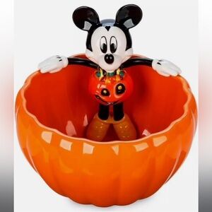 Disney Halloween Mickey Jack-o'-Lantern Pumpkin Ceramic Candy Bowl.